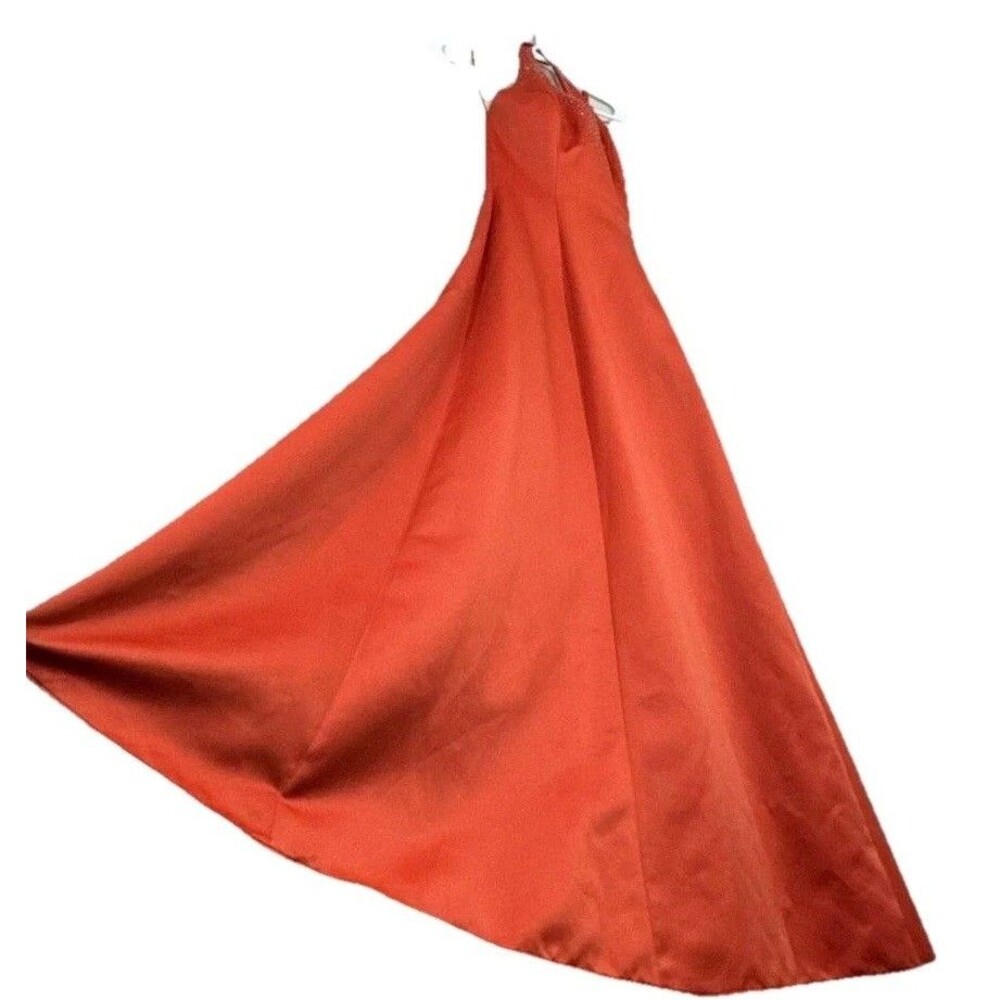Vintage Orange Halter Evening Gown Women's Size 2 Embellished Glam Formal Dress - Picture 4 of 16